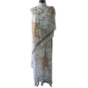 The Dress Vintage 1970s Maxi Dress Size Small Floral Semi Sheer Attached Wrap